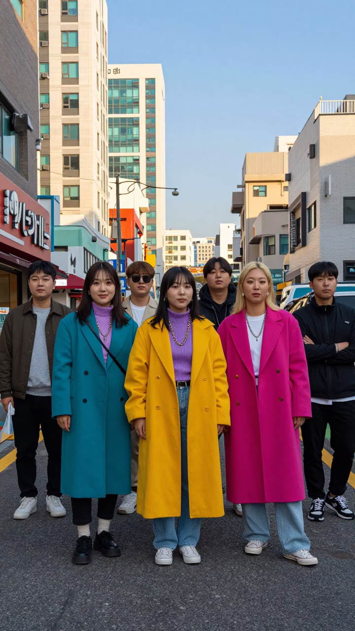 Colorful Busan Street Fashion Early Afternoon High Fashion Candid Moment in in Busan, South Korea
