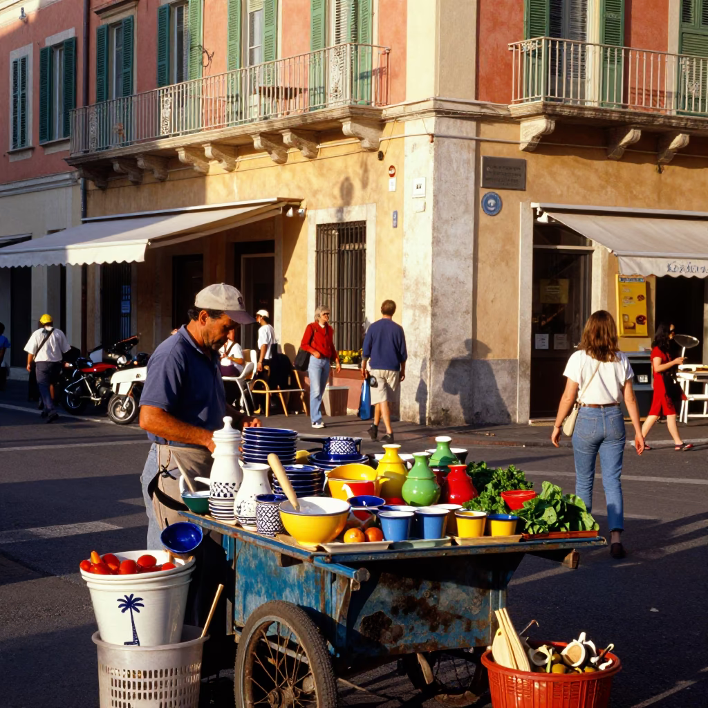 Colorful Busy 1980s Street Scene in Nice France Late Afternoon Light in in Nice, France