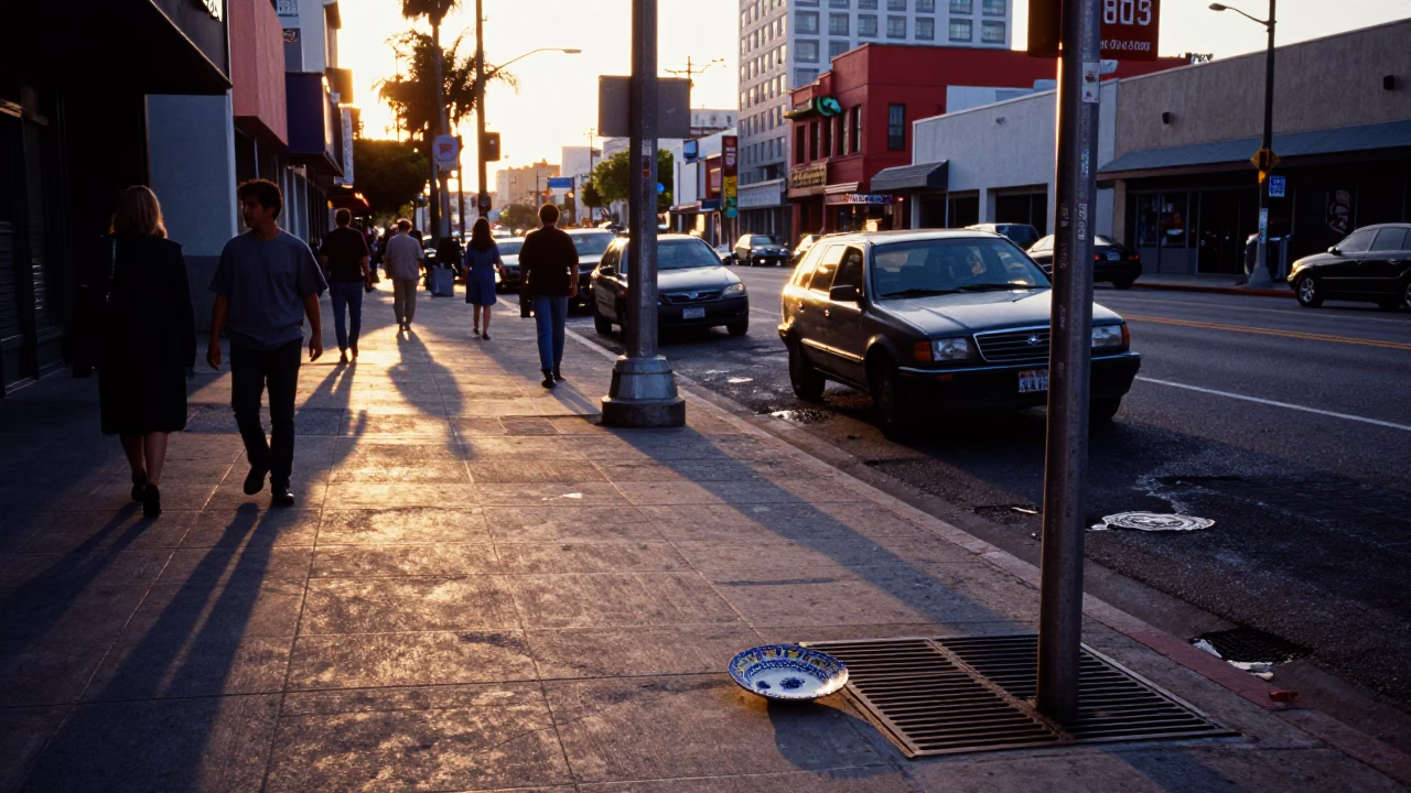 Colorful Busy Late Afternoon Street Scene in Los Angeles California Urban Life in in Los Angeles, California, United States