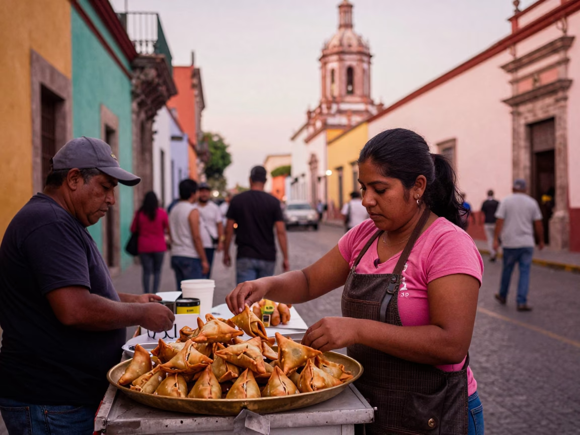Colorful Busy Street Scene in Guadalajara Mexico Before Dusk with Local Market Activity in in Guadalajara, Mexico