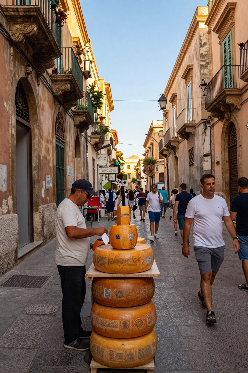 Colorful Busy Street Scene in Palermo Italy Late Afternoon Light with Local Market Activity in in Palermo, Italy
