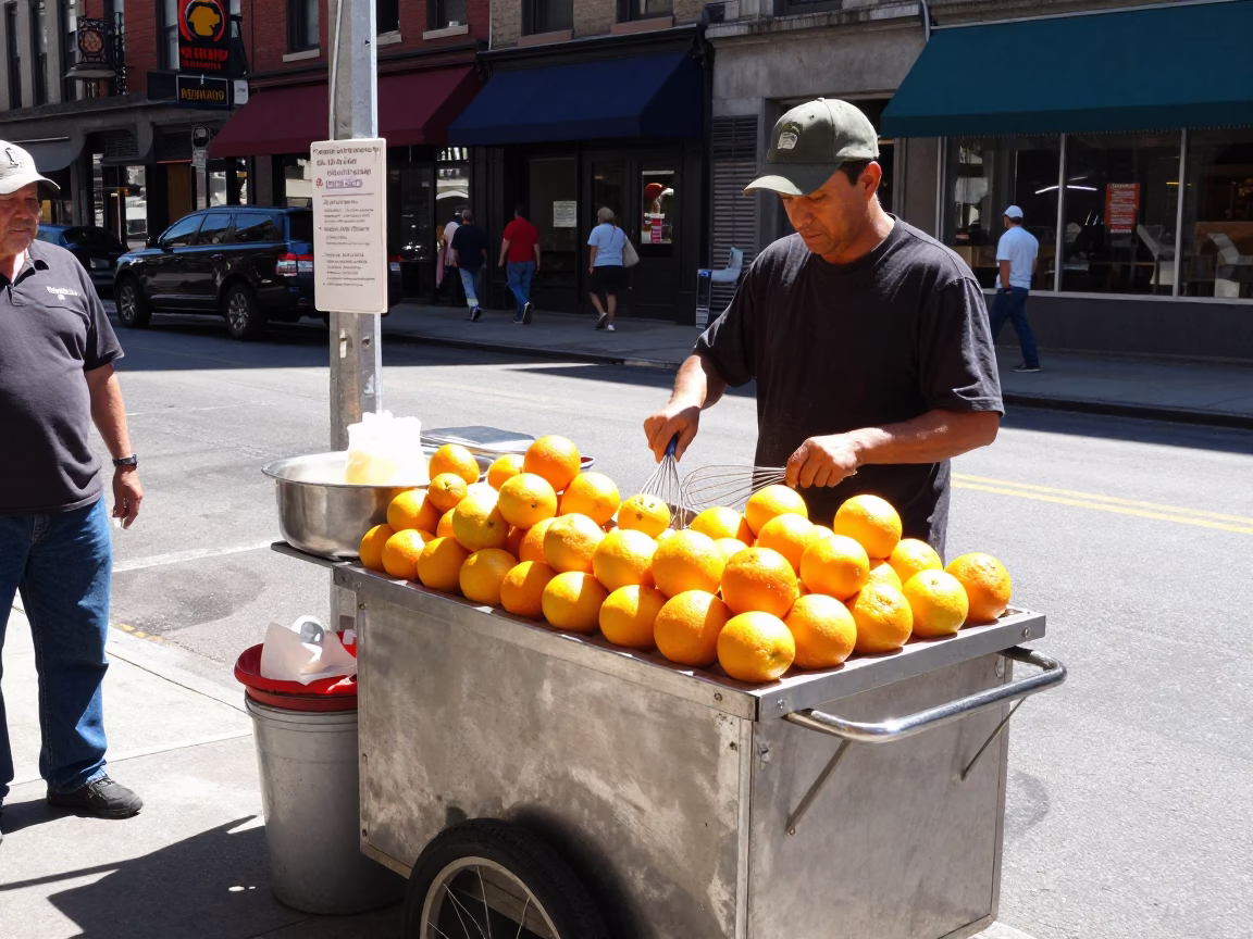 Colorful Chicago Street Scene with Whisks and Fresh Citrus Peel at Midday in in Chicago, Illinois, United States