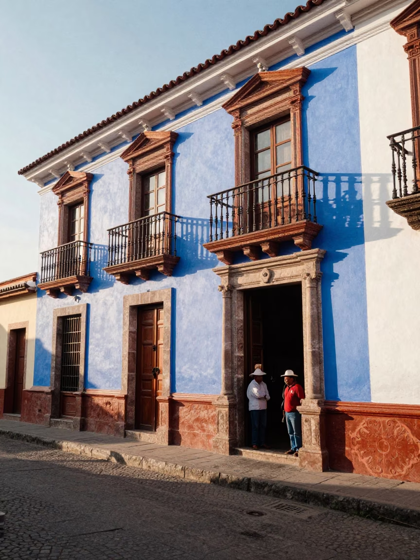 Colorful Colonial Architecture and Street Life in Late Morning Quito Ecuador in in Quito, Ecuador