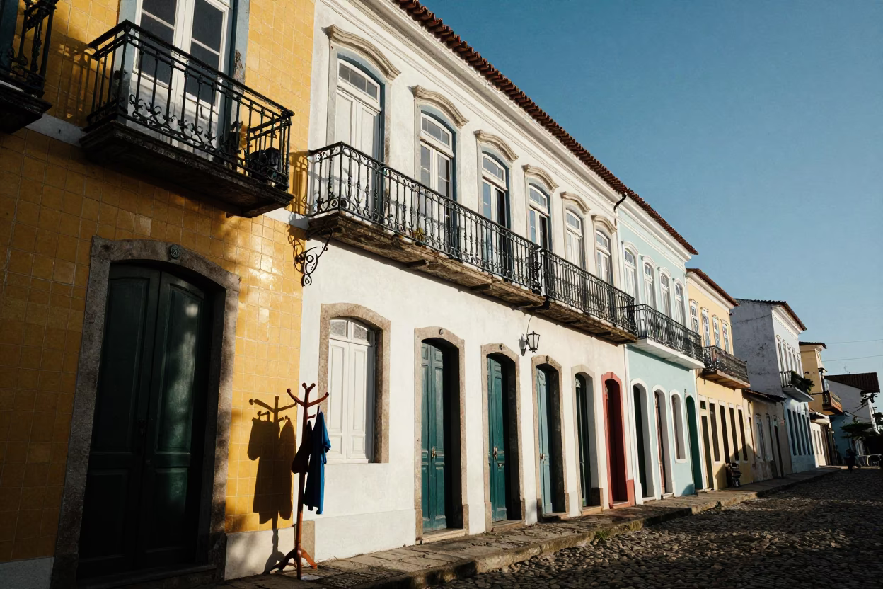 Colorful Colonial Balcony in Salvador Brazil Afternoon Light in in Salvador, Brazil