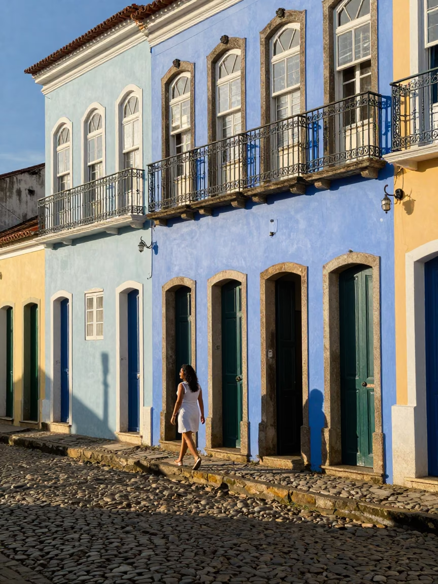 Colorful Colonial Facade and Street Scene in Salvador Bahia Brazil Afternoon in in Salvador, Brazil