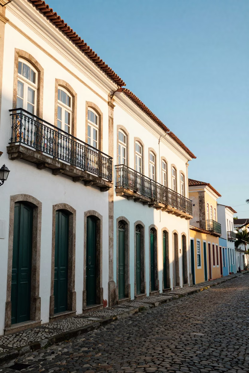 Colorful Colonial Facades and Cobblestone Streets of Salvador Bahia Brazil Late Afternoon in in Salvador, Brazil