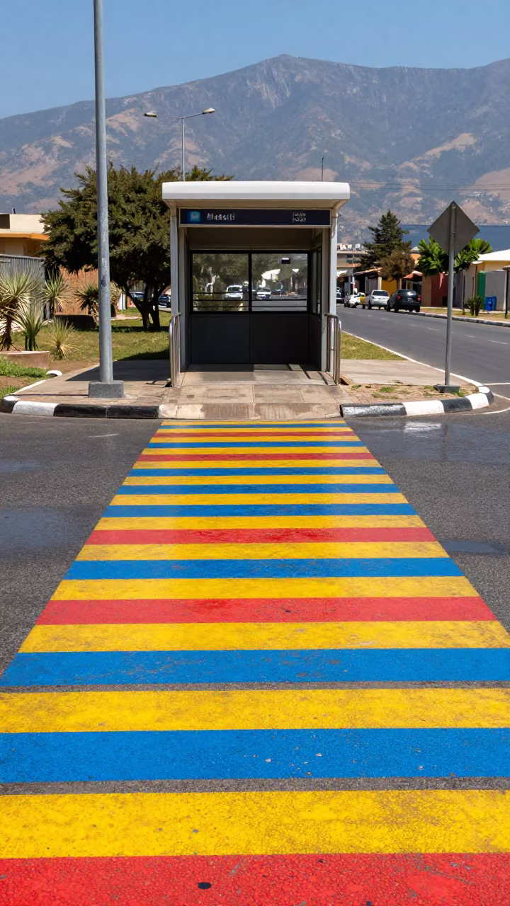Colorful Crosswalk at Matola Metro Entrance in outside a metro entrance in Matola
