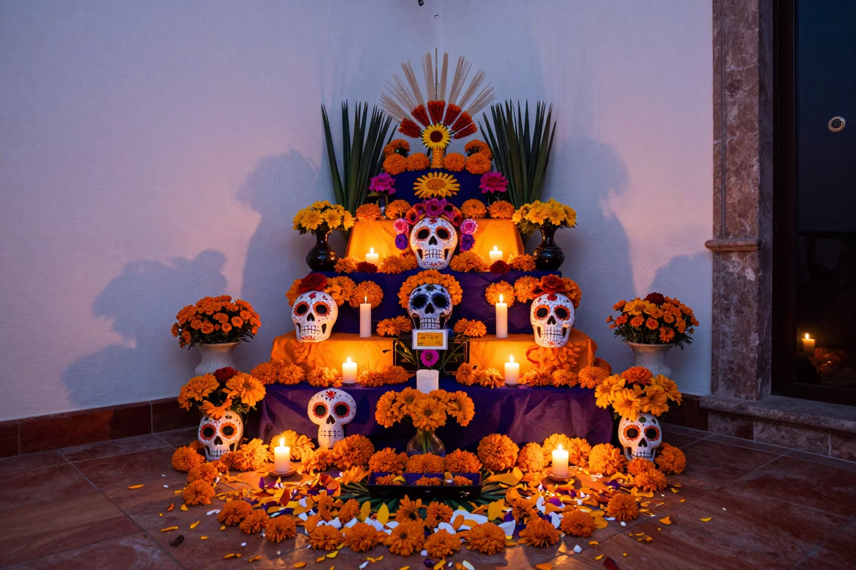Colorful Day of the Dead Altar in Guadalajara Mexico Early Evening in in Guadalajara, Mexico