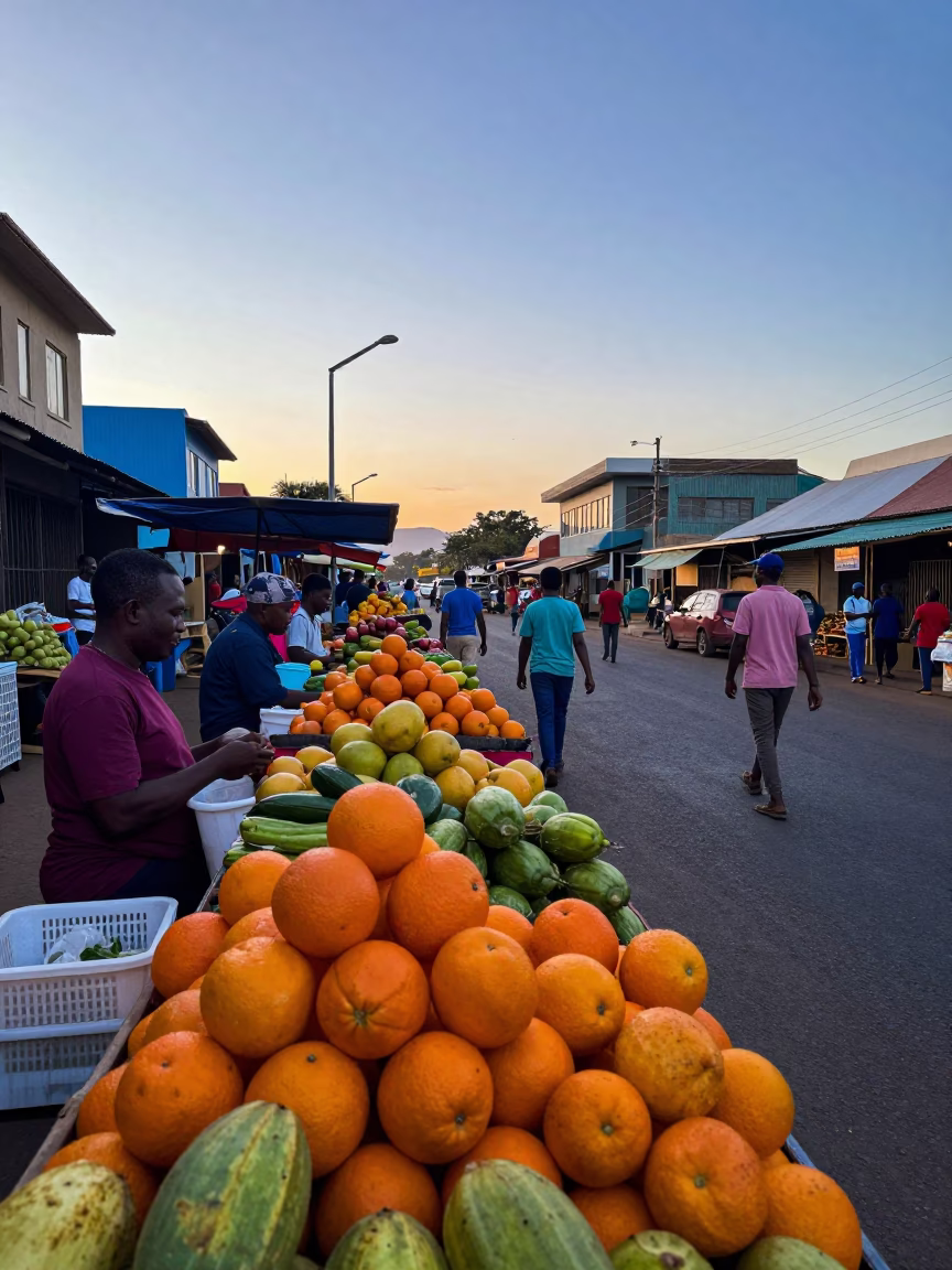 Colorful Durban Street Scene Before Sunrise with Local Market Activity in in Durban, South Africa