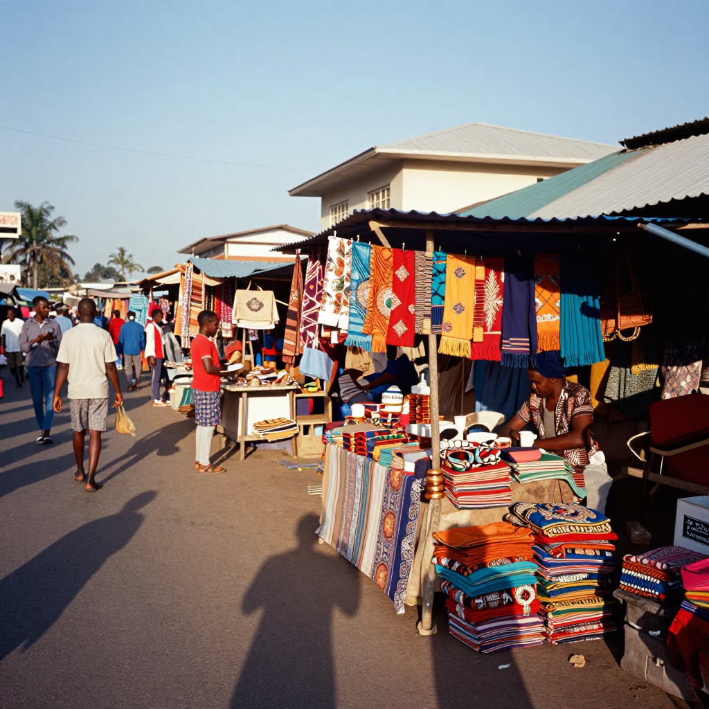 Colorful Durban Street Scene with Local Market Goods and Urban Life in in Durban, South Africa