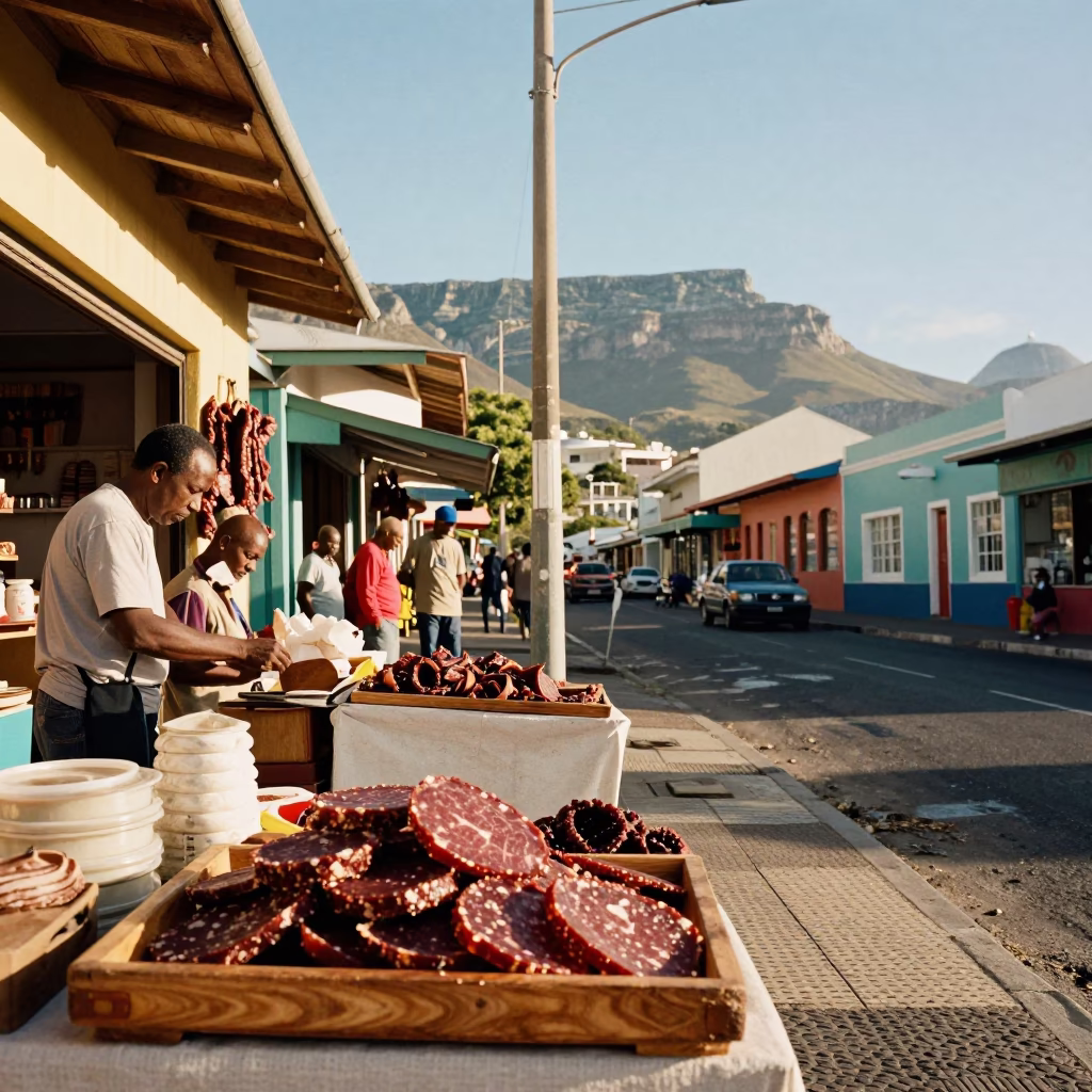 Colorful Early Afternoon Cape Town Street Scene with Vintage Details in in Cape Town, South Africa
