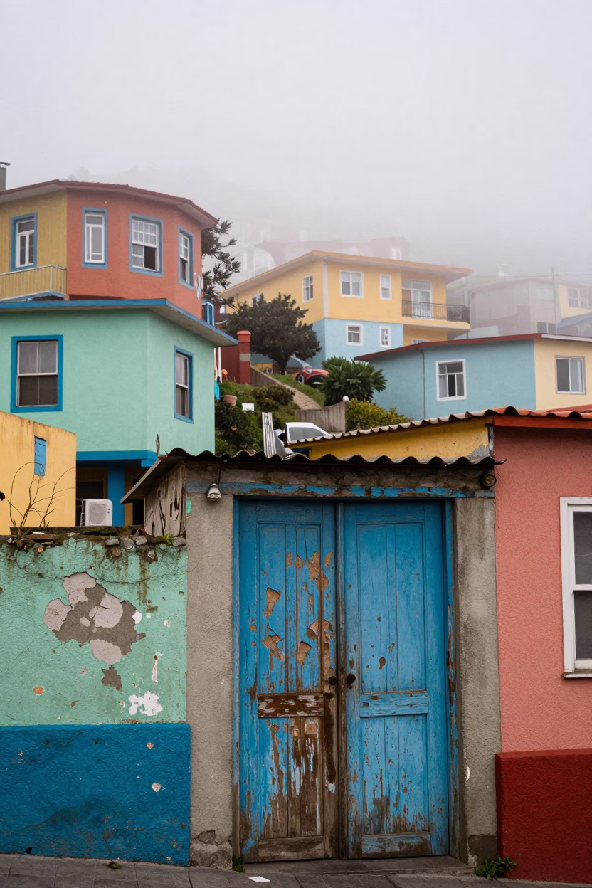 Colorful Facades in Valparaiso at Dawn Light in in Valparaiso, Chile