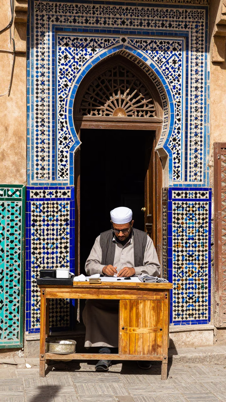 Colorful Fez Morocco Street Scene Under Flat Noon Glare With Traditional Craftsmanship in in Fez, Morocco