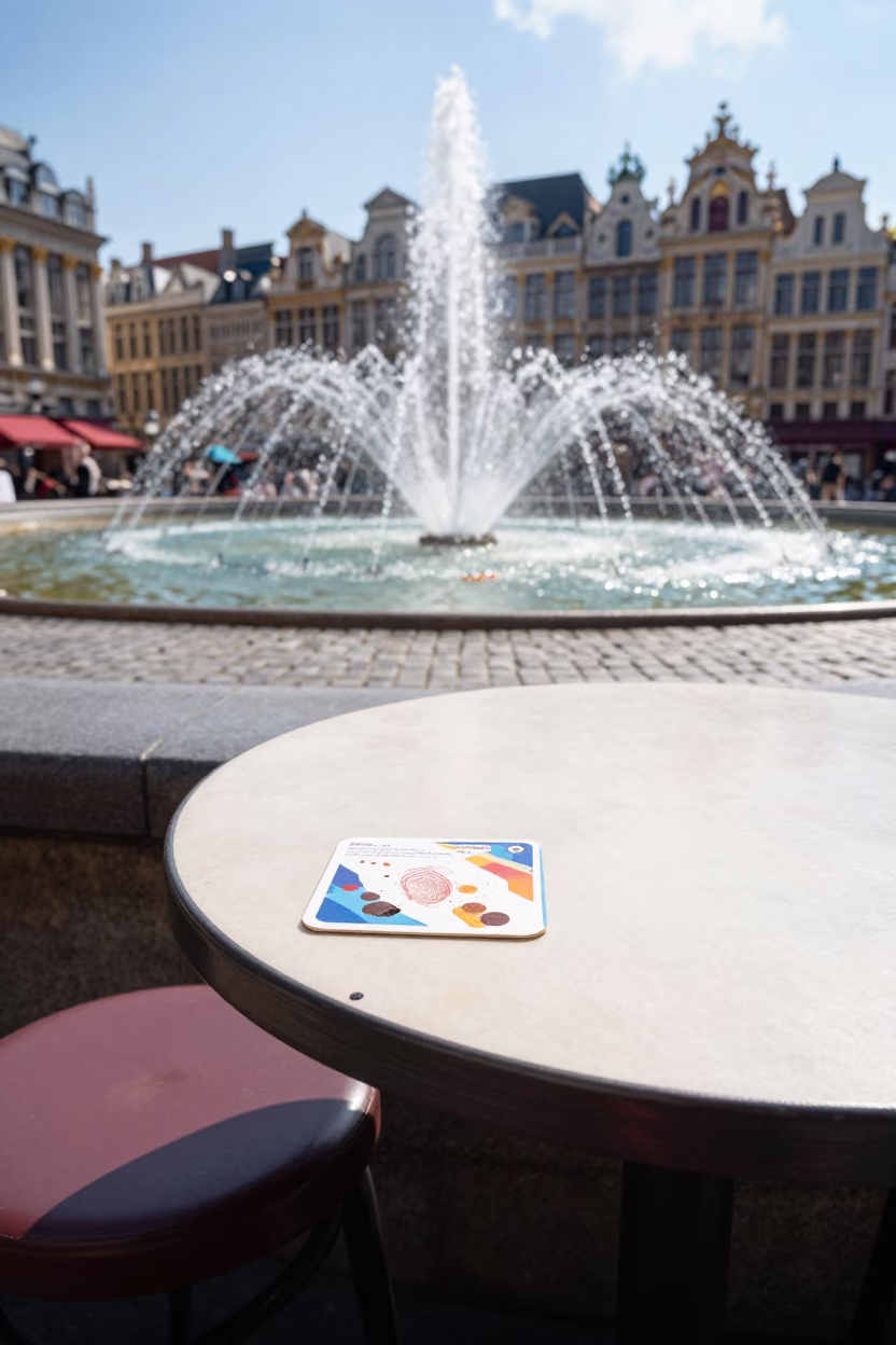 Colorful Fountain Spray and Coaster in Brussels Belgium Noon Sun in in Brussels, Belgium
