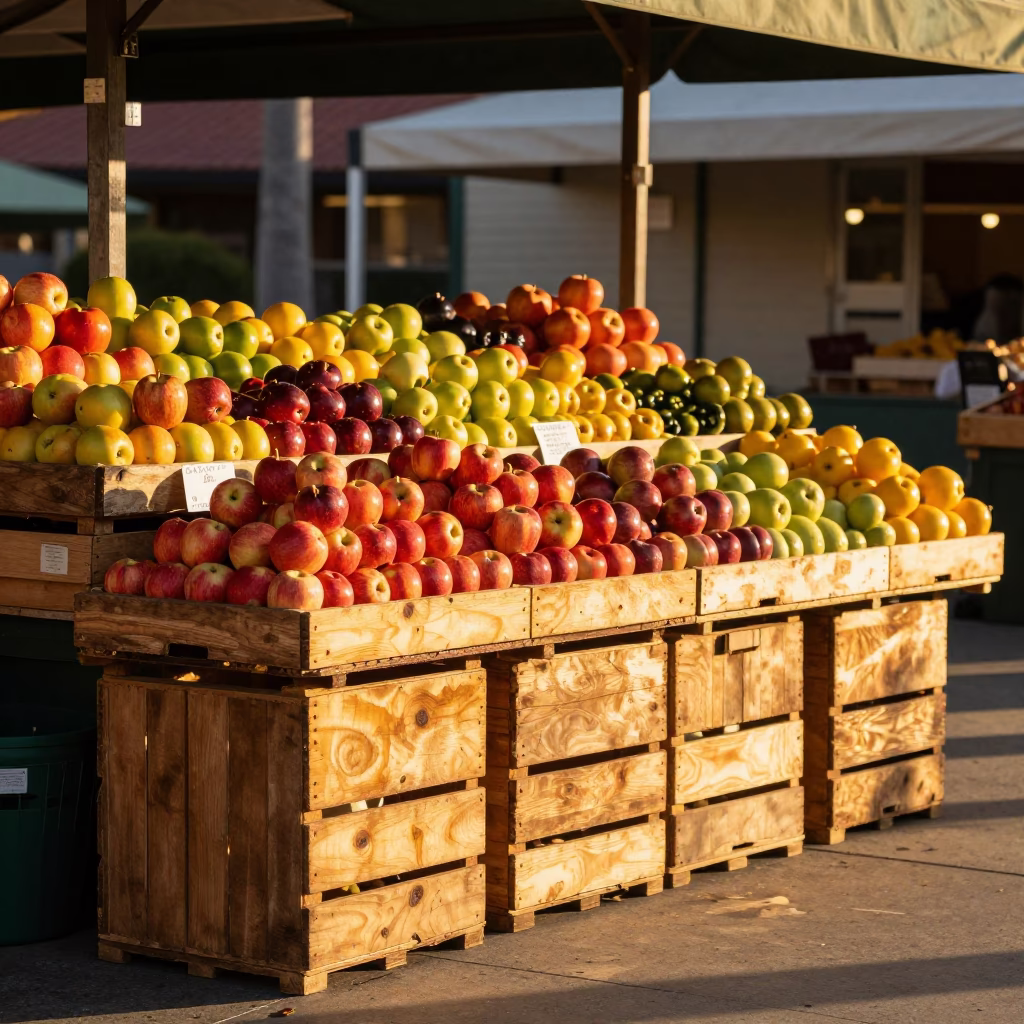 Colorful Fruit Market Stall in San Diego Under Honeyed Evening Light in in San Diego, California, United States