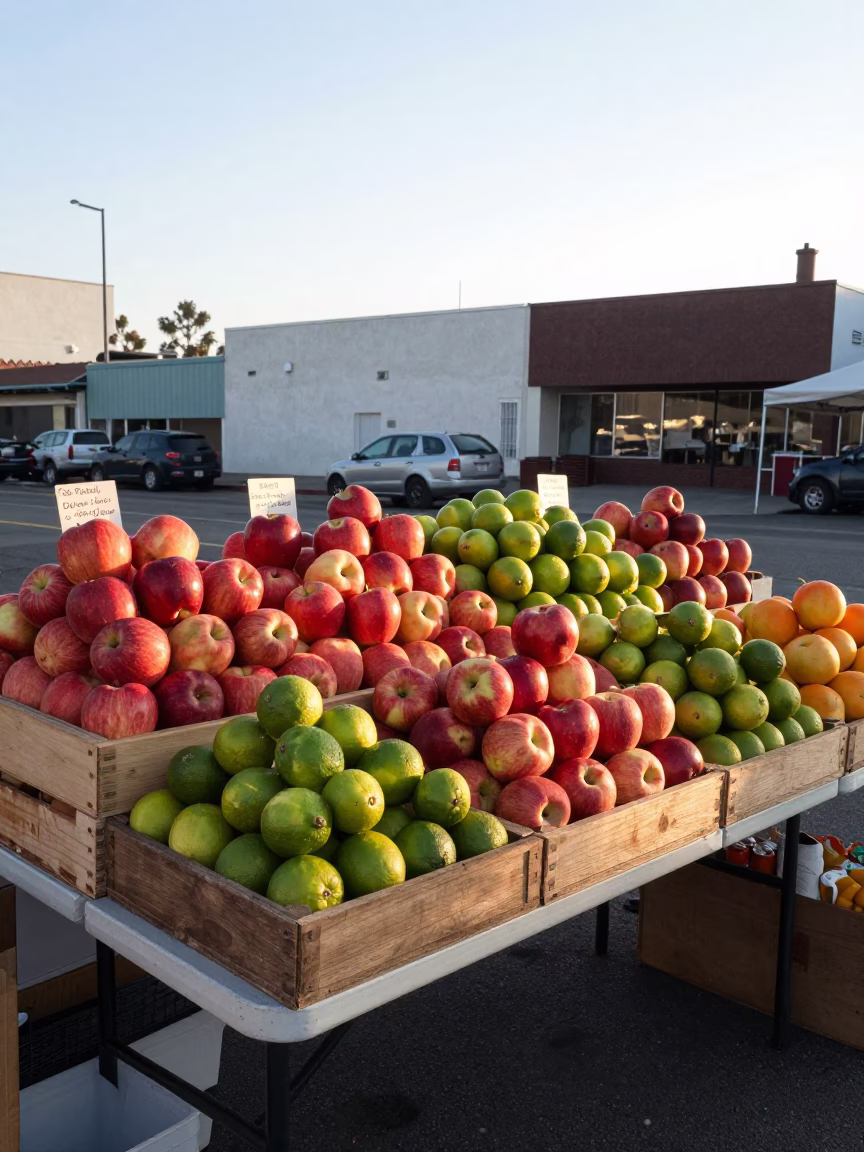 Colorful Fruit Stand Display in Early Morning Los Angeles California Market Scene in in Los Angeles, California, United States