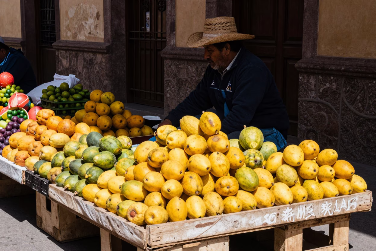 Colorful Fruits in La Paz at Flat Noon Light in in La Paz, Bolivia