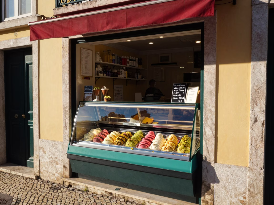 Colorful Gelato Shop Window Display in Lisbon Portugal Early Afternoon in in Lisbon, Portugal