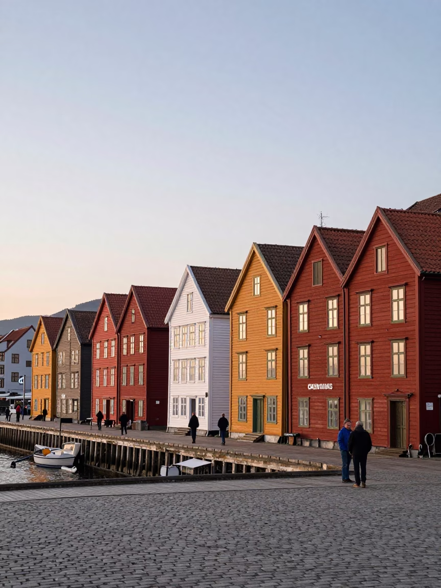 Colorful Hanseatic Wharf Wharfmen And Traditional Wooden Houses in Bergen in in Bergen, Norway