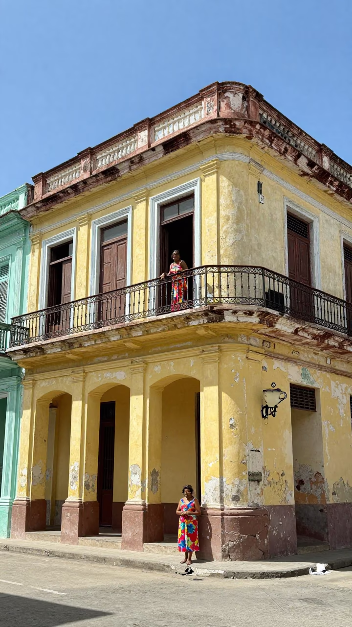 Colorful Havana Cuba Midday Street Scene with Ceramic Cup and Twine Details in in Havana, Cuba