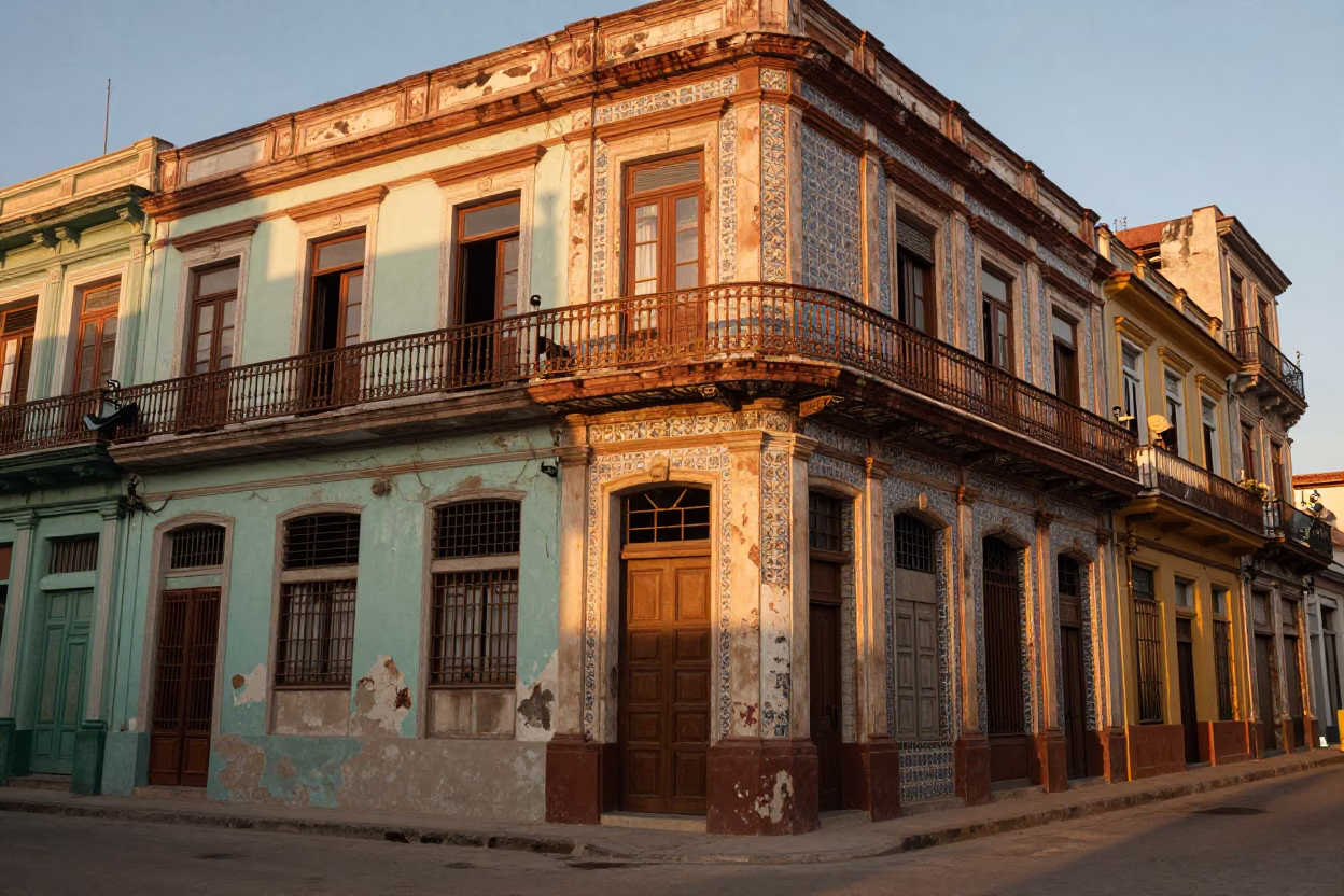 Colorful Havana Cuba Street Scene with Ceramic Tiles and Evening Light in in Havana, Cuba