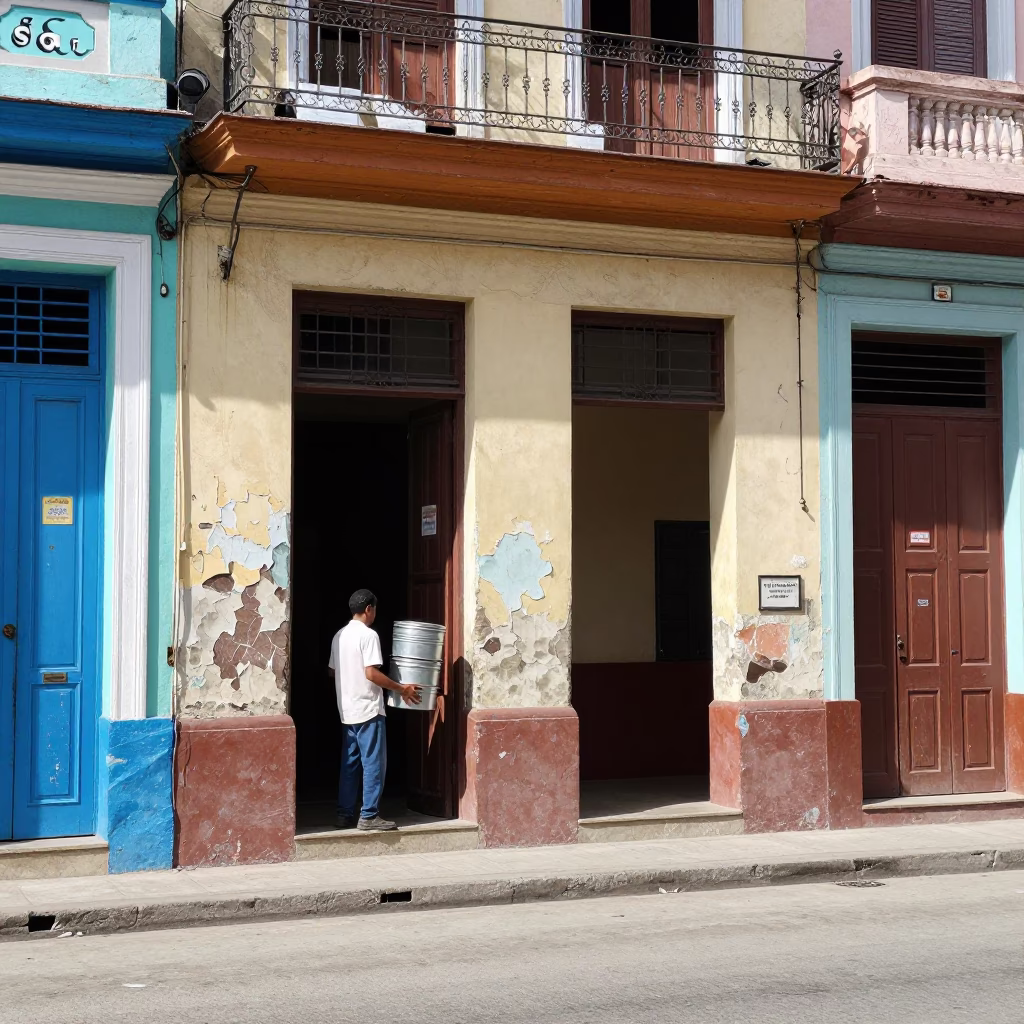 Colorful Havana Cuba Street Scene with Peeling Paint and Daily Life Under Noon Sun in in Havana, Cuba