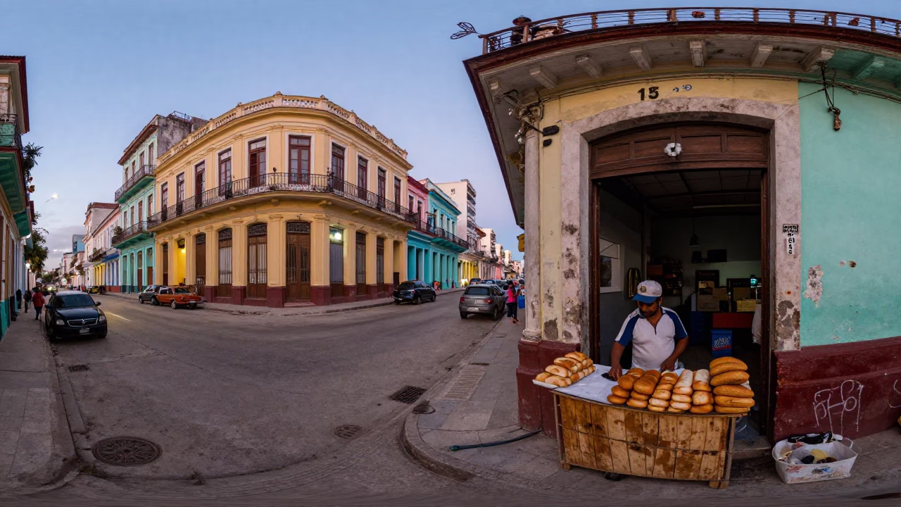 Colorful Havana Street Scene at Dusk with Local Vendors and Vintage Architecture in in Havana, Cuba