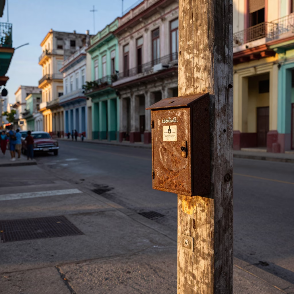 Colorful Havana Street Scene Early Evening with Lockbox and Wooden Fishing Boat in in Havana, Cuba