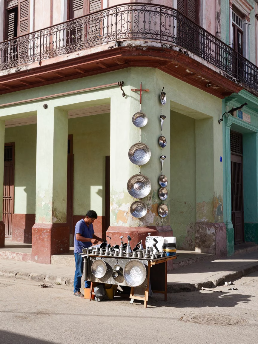 Colorful Havana Street Scene with Hammered Metal and Local Life in in Havana, Cuba