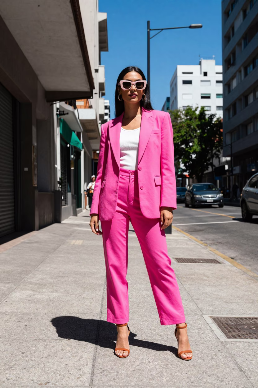 Colorful High Fashion Portrait in Buenos Aires Under Flat Noon Light in in Buenos Aires, Argentina