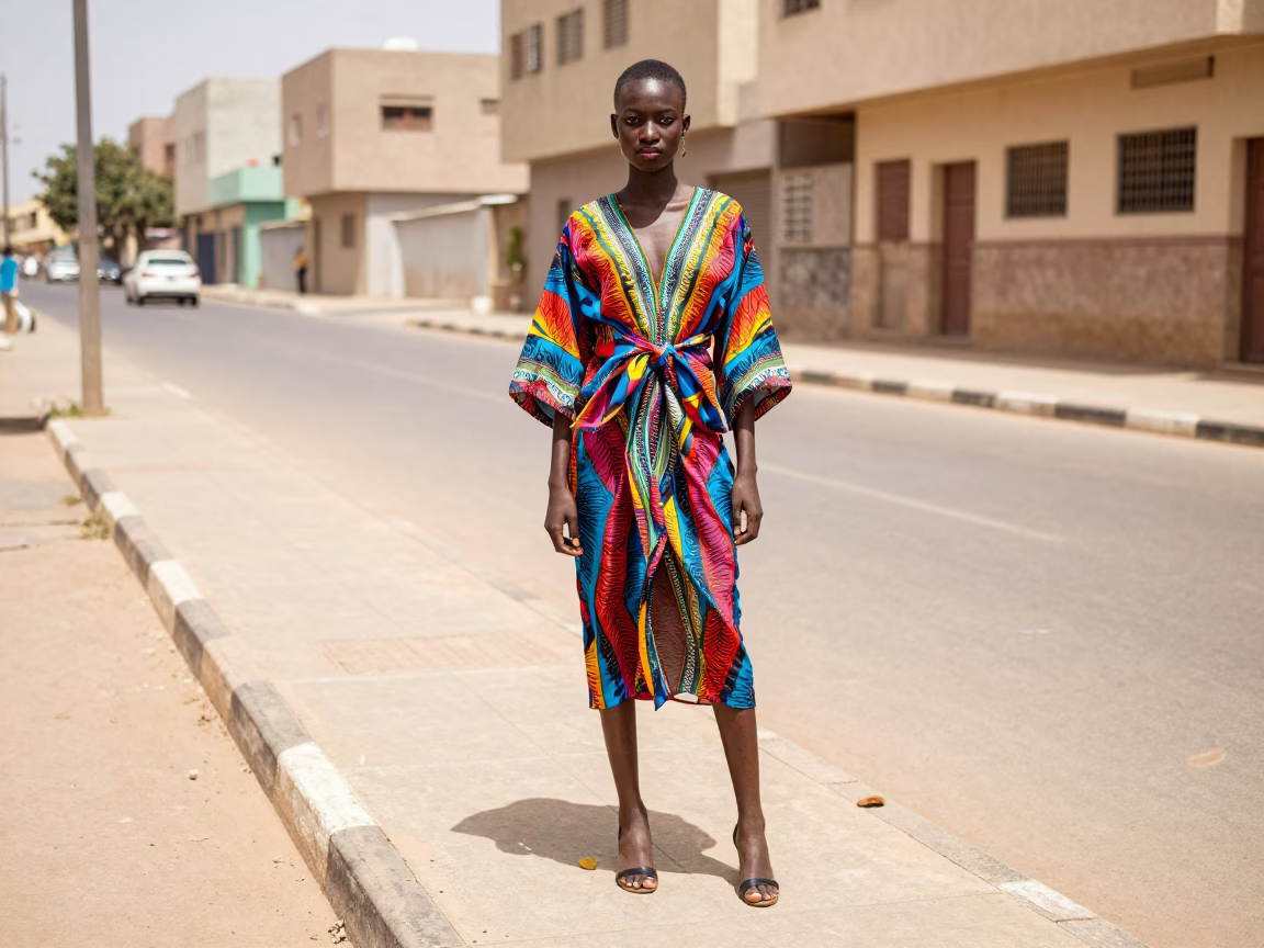Colorful High Fashion Portrait in Dakar Senegal Under Noon Sunlight in in Dakar, Senegal