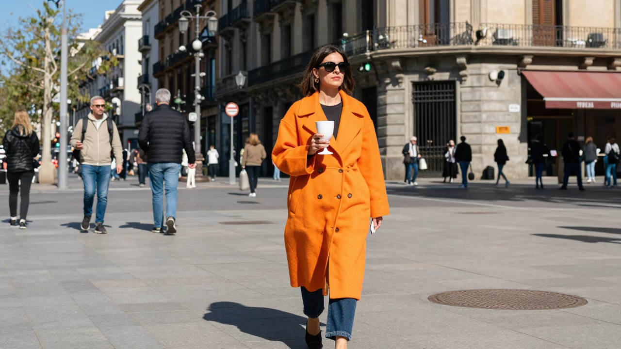 Colorful High Fashion Street Photography in Barcelona Spain Midday Sunlight in in Barcelona, Spain