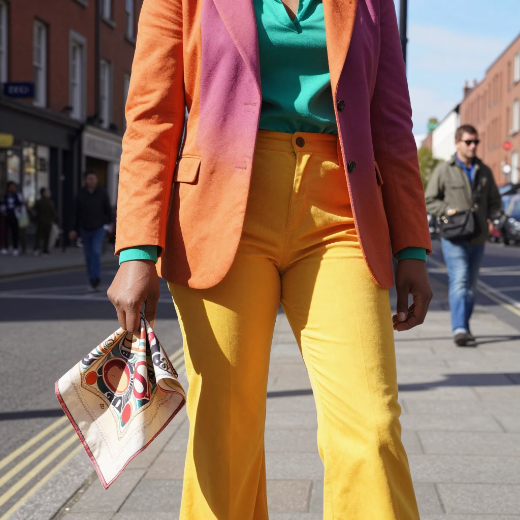 Colorful High Fashion Street Style in Dublin Ireland Noon Light in in Dublin, Ireland