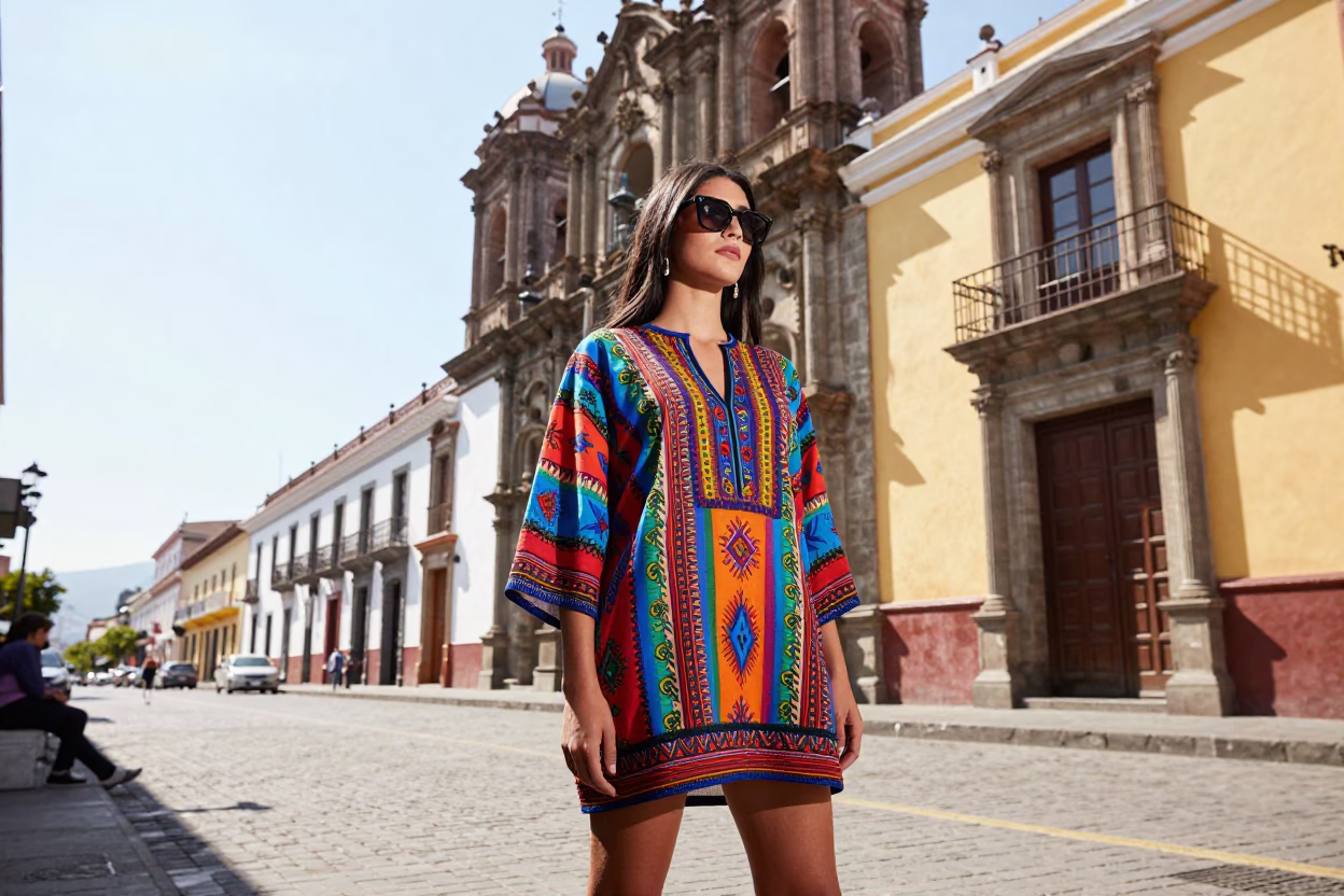 Colorful High Fashion Street Style in Quito Ecuador Midmorning Light in in Quito, Ecuador