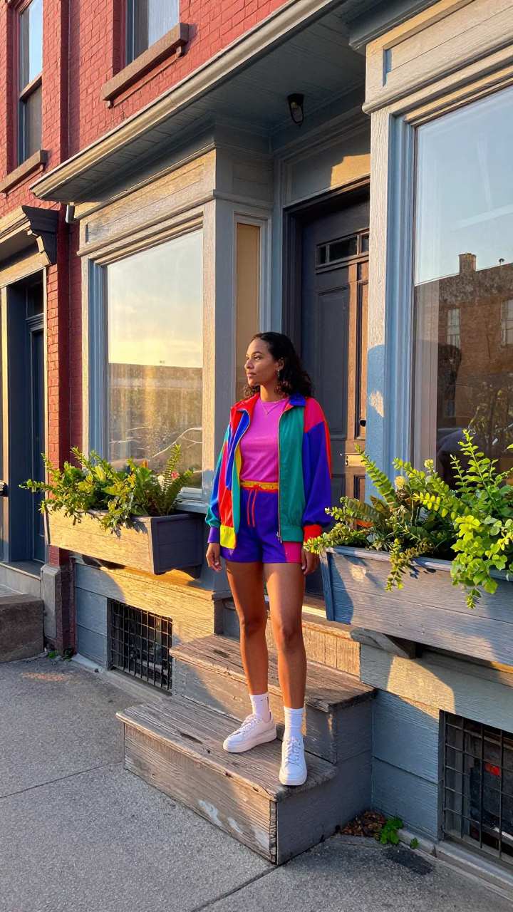 Colorful High Fashion Street Style in Toronto Just After Sunrise in in Toronto, Ontario, Canada