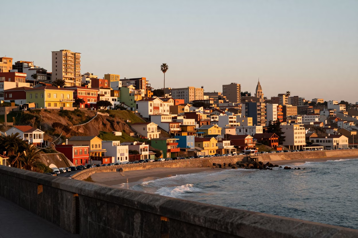 Colorful Hillside Houses And Pacific Ocean in Valparaiso in in Valparaiso, Chile