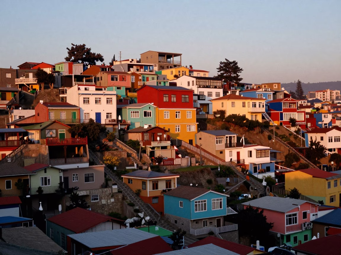Colorful Hillside Houses of Valparaiso Chile at Nautical Dawn in in Valparaiso, Chile