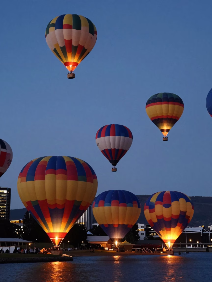 Colorful Hot Air Balloon Festival at Nautical Dawn in Hobart Tasmania Australia in in Hobart, Tasmania, Australia