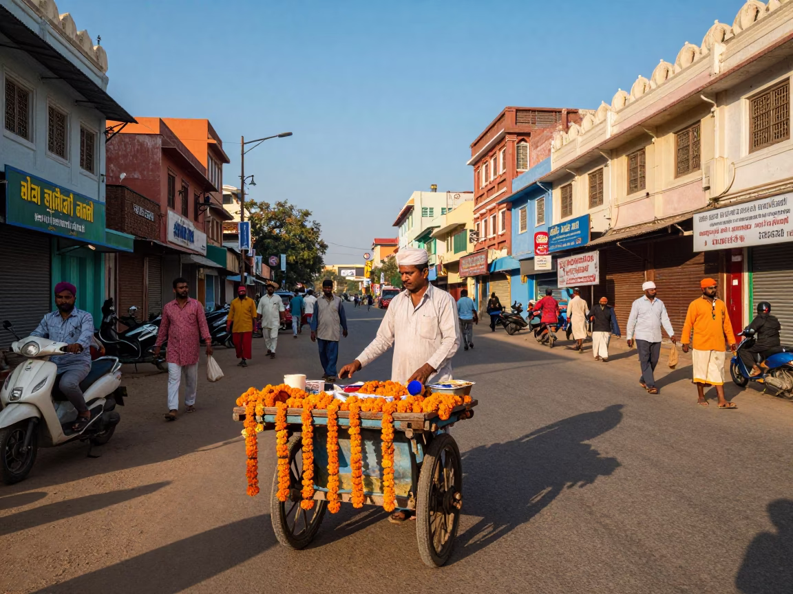 Colorful Hyderabad Street Scene with Local Vendor and Traditional Decor in in Hyderabad, India