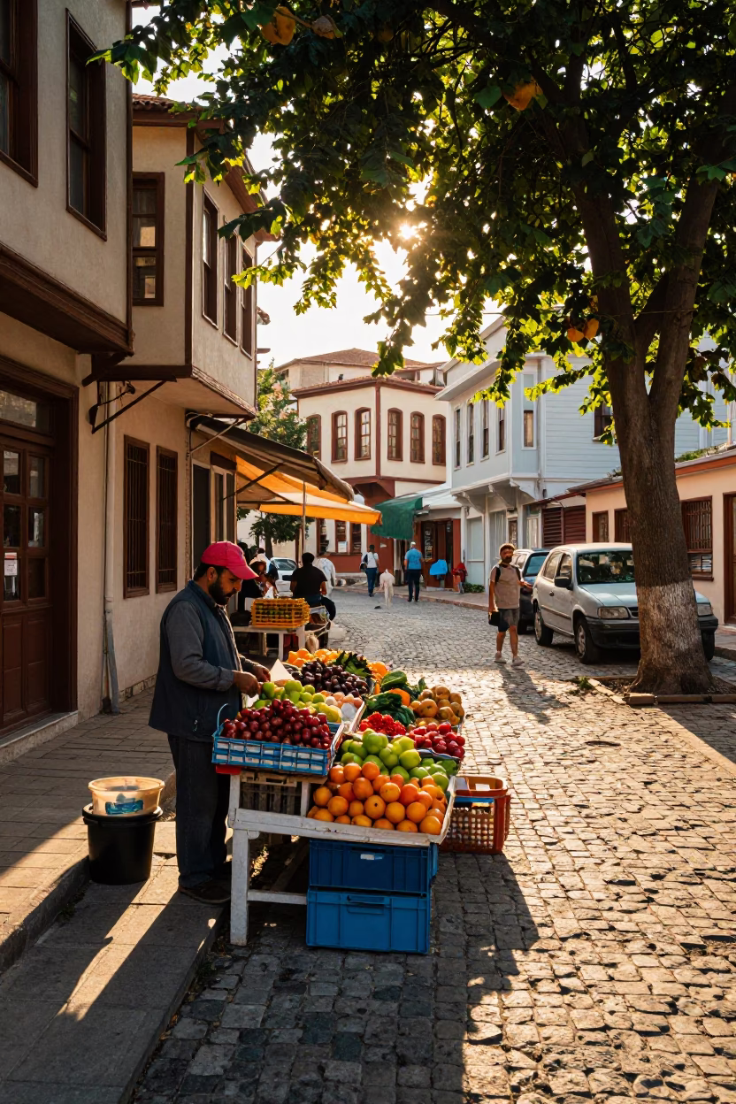 Colorful Izmir Street Scene with Vintage 1960s Aesthetic and Local Life in in Izmir, Turkey