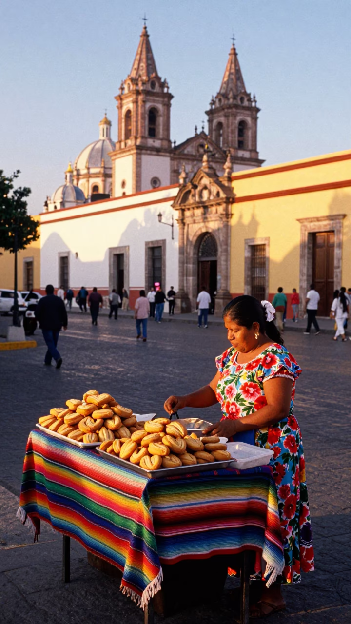 Colorful Jalisco Street Scene in Guadalajara Mexico After Sunrise with Traditional Decor in in Guadalajara, Mexico