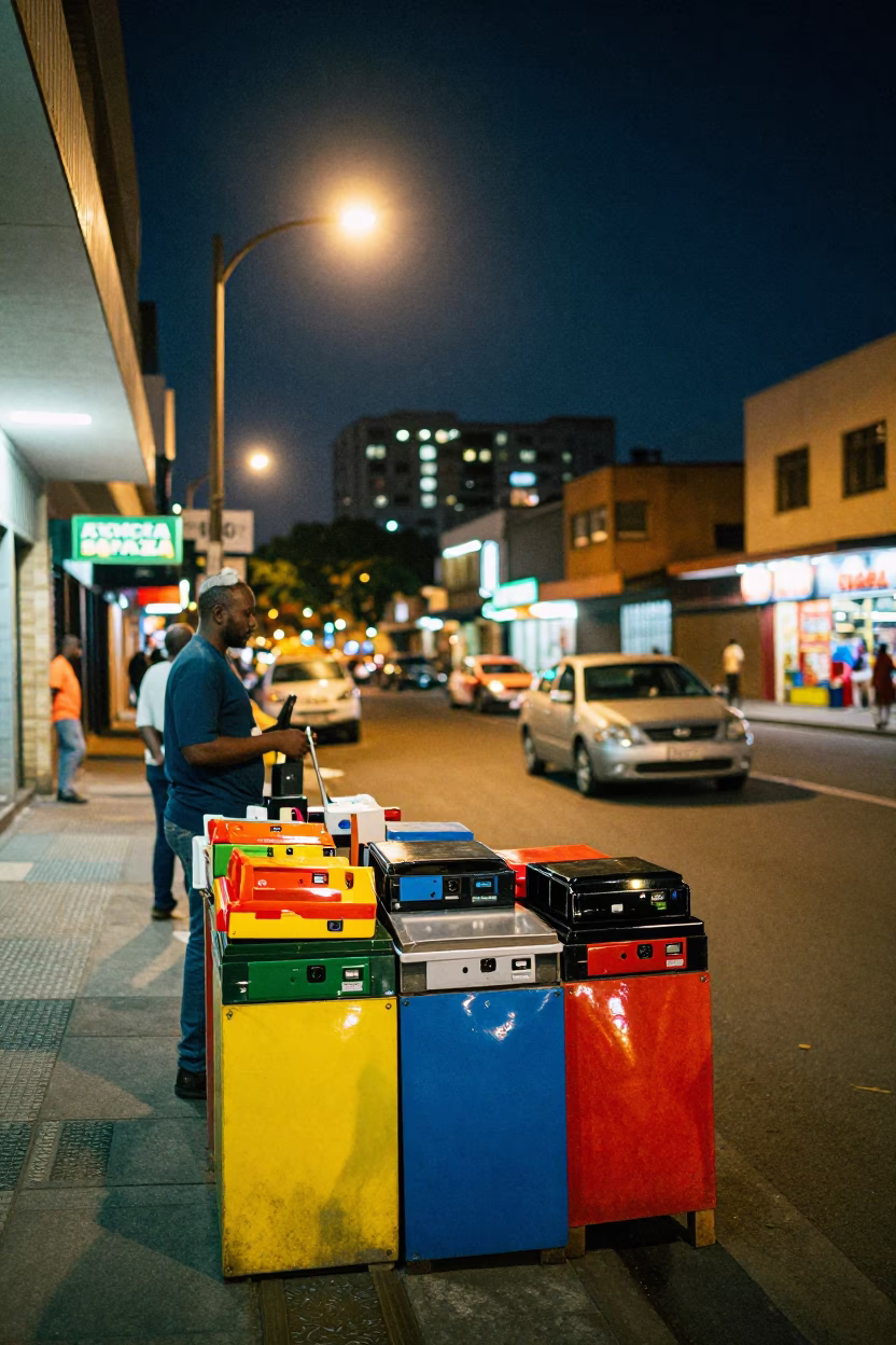 Colorful Johannesburg Night Street Scene With Glossy Enamel Surfaces in in Johannesburg, South Africa