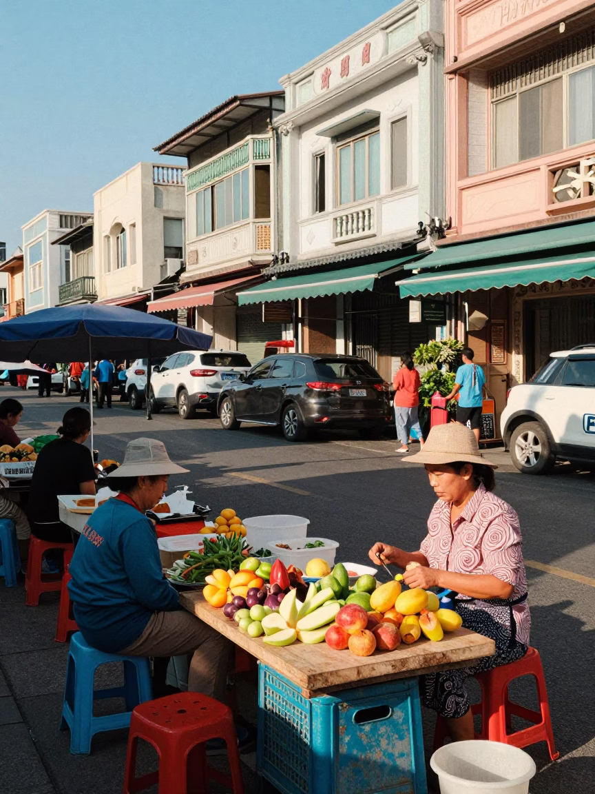 Colorful Kaohsiung Street Scene with Local Vendor and Daily Life in in Kaohsiung, Taiwan