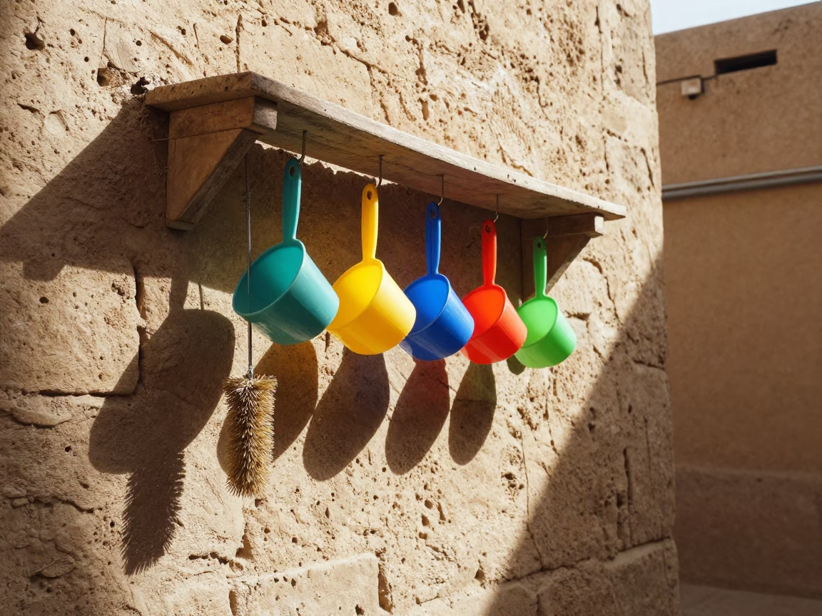 Colorful Kitchen Utensils Hanging in Luxor Egypt Afternoon Sunlight in in Luxor, Egypt