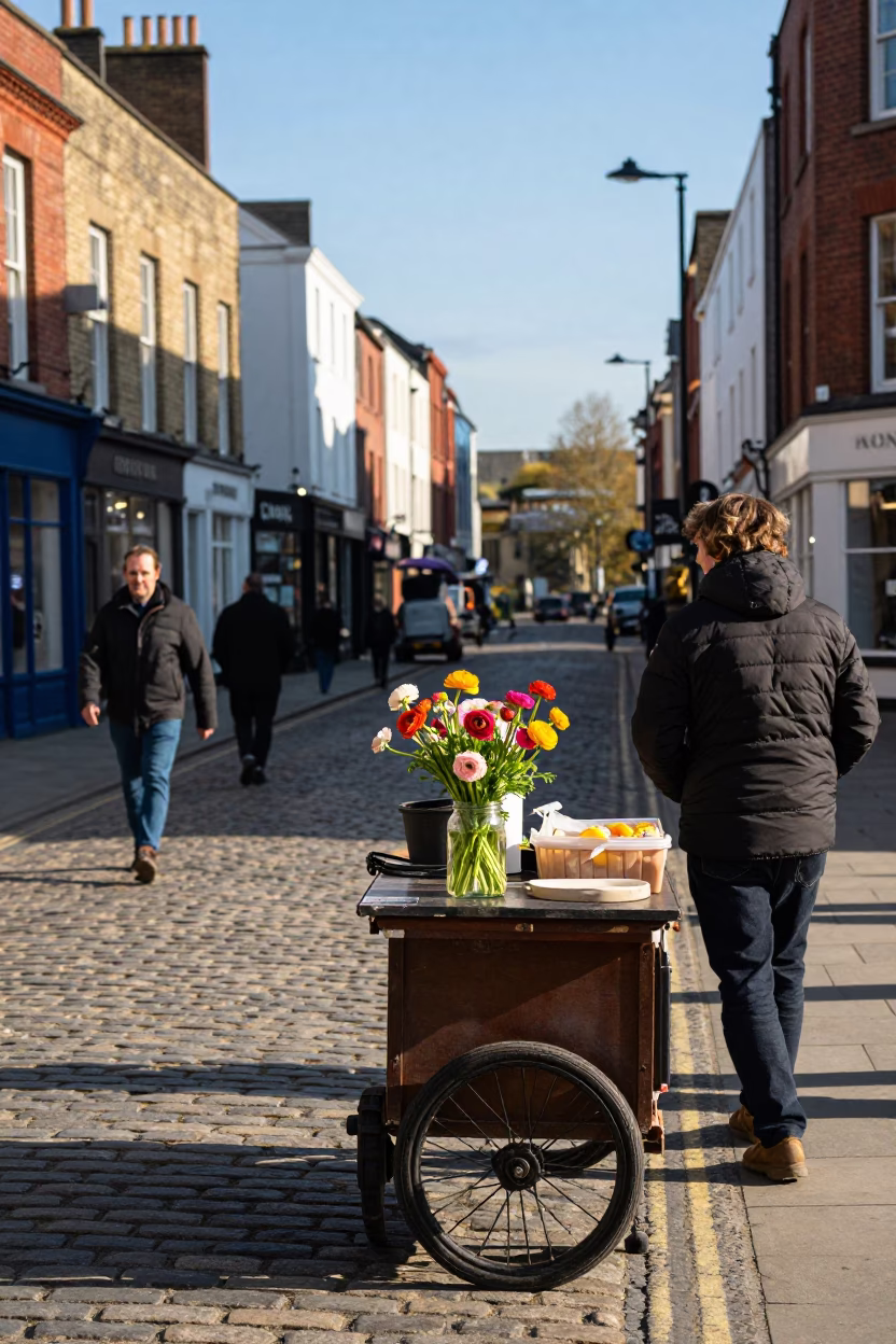 Colorful Late Afternoon Street Scene in Bristol UK with Local Details and Clear Light in in Bristol, United Kingdom