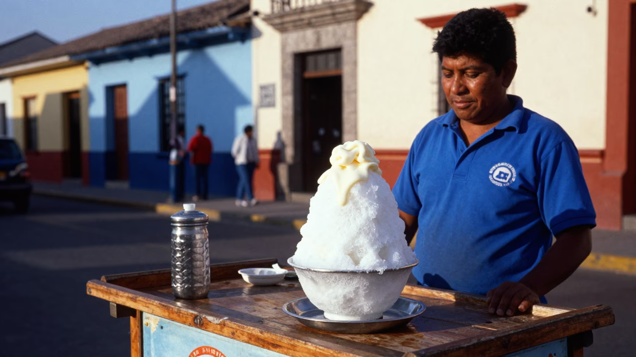 Colorful Late Afternoon Street Scene in Lima Peru with Local Refreshments in in Lima, Peru