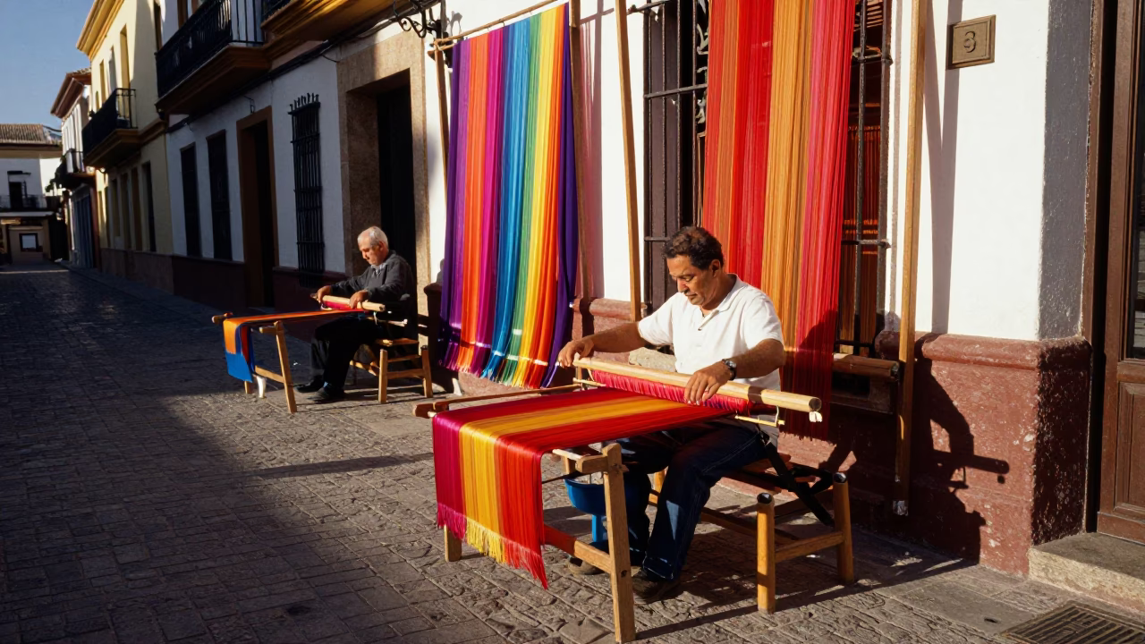 Colorful Late Afternoon Street Scene in Valencia Spain with Traditional Craftsmanship in in Valencia, Spain