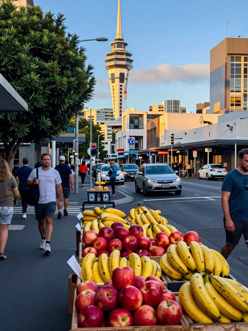 Colorful Late Morning Street Scene in Auckland New Zealand with Vibrant Urban Life in in Auckland, New Zealand
