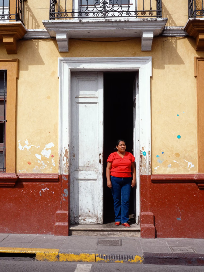 Colorful Lima Peru Noon Street Scene with Paint Flecks and Urban Details in in Lima, Peru