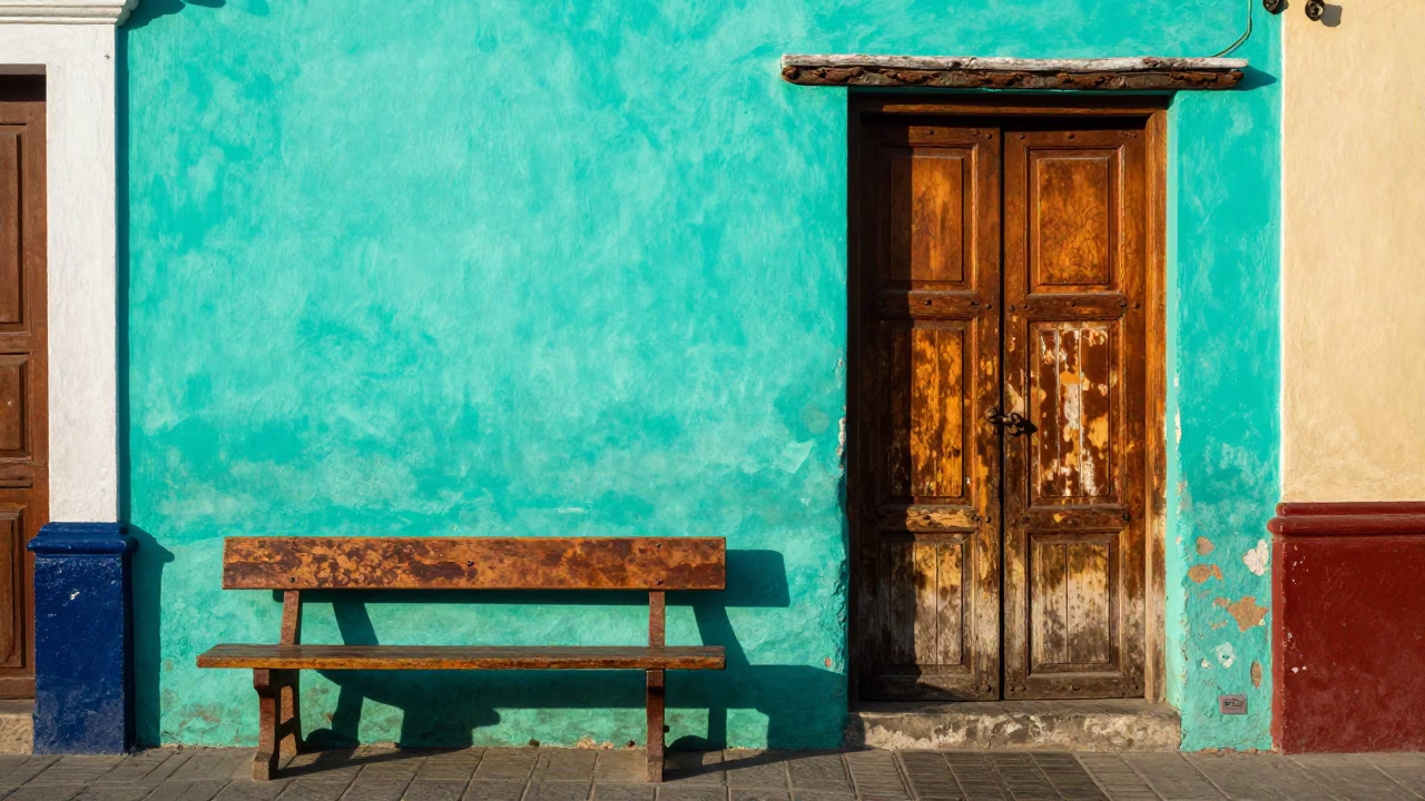 Colorful Lima Peru Street Scene Early Afternoon with Rusty Hinge and Sunlight in in Lima, Peru